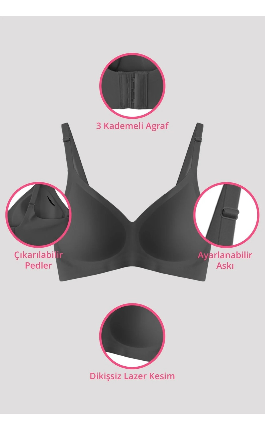 Cottonhill Seamless Bra - Soft | Lazer Kesim Balensiz Ayarlanabilir Askılı Dikişsiz Kadın Sütyen 2'li Paket-3 görsel 3