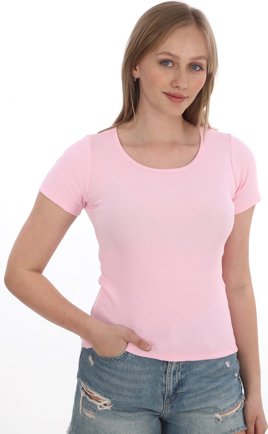 Monox Kadın Fitilli Likralı Pamuk Basic Tshirt