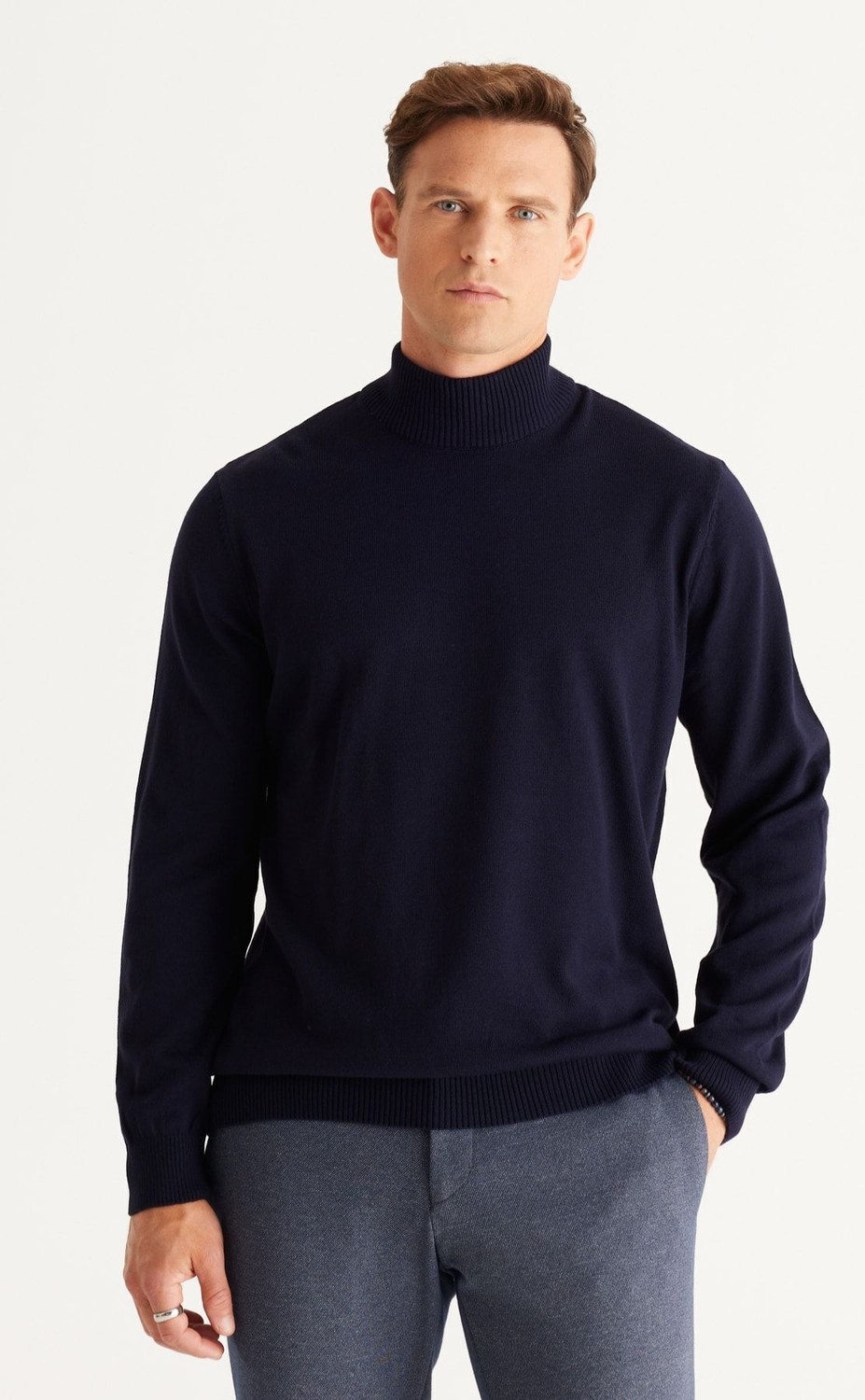 Altınyıldız Classics Erkek Lacivert Tüylenme Yapmayan Standart Fit Normal Kesim Yarım Balıkçı Yaka Triko Kazak görsel 7