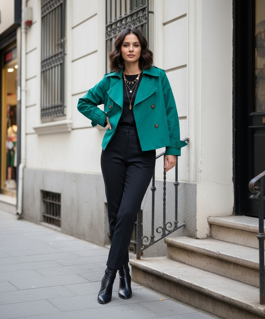 Pastelastore %100 Pamuk Gabardin Astarlı Oversize Geniş Kalıp Kadın Crop Kısa Trençkot 1122