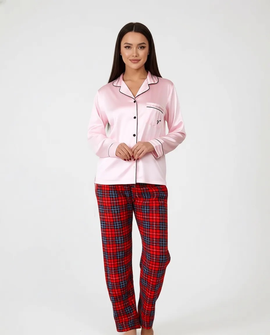 Erdenay Tekstil Ekose Desenli Beli Lastikli Unisex Pijama Altı görsel 8