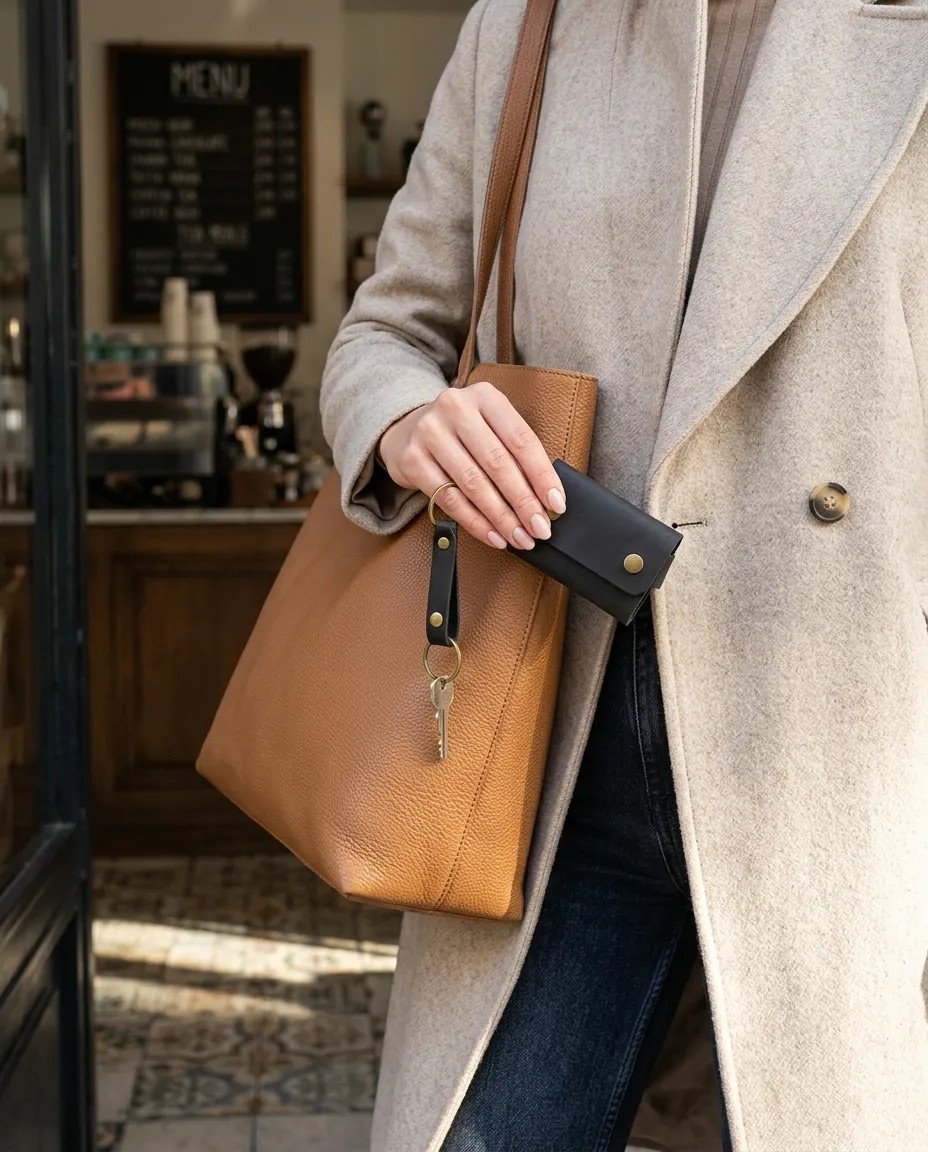 Late Bag %100 Hakiki Deri El Yapımı Mini Kartlık ve Anahtarlık Seti - Minimalist Unisex Cüzdan 6x9 cm görsel 4