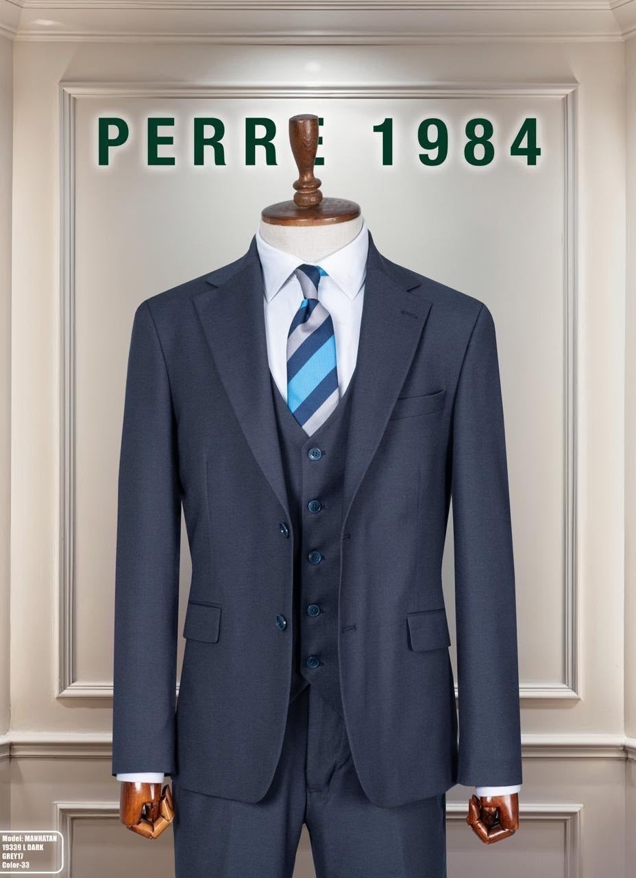 Perre 1984 Erkek Slim Fit 3'lü Takım Elbise, Ceket, Yelek ve Pantolon, Likralı Viskon Kumaş