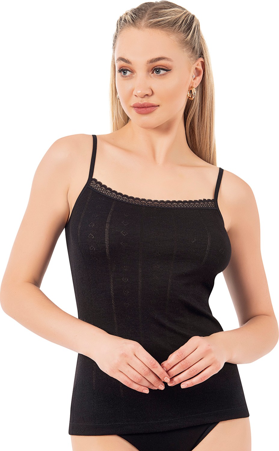 Özkan Underwear Özkan 27106 Kadın Viskon Transferli Ribana Esnek Rahat Ip Askılı Örme Atle