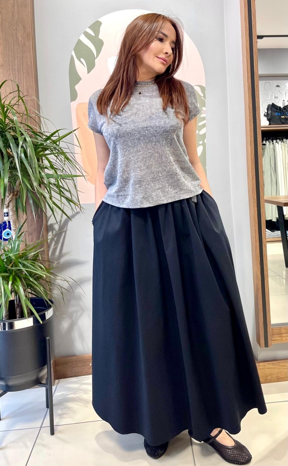 Arzu Özel Moda Atölyesi Mevsimlik Pamuk Gabardin Cepli Uzun Etek. görsel 3