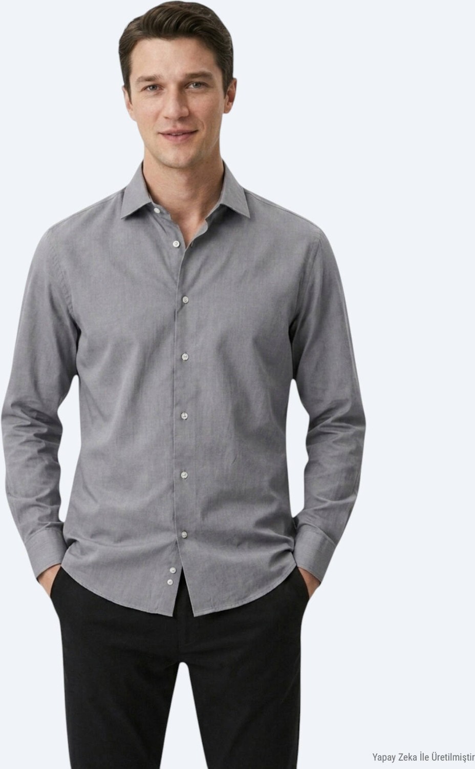 Kip Gri Regular Fit Uzun Dokuma Casual Pamuk Karışımlı Gömlek