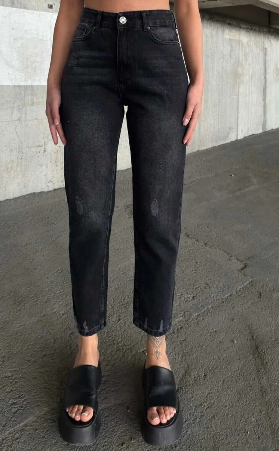 Shevega Kadın Yüksek Bel Yırtık Boyfriend Mom Jean Kot Pantolon