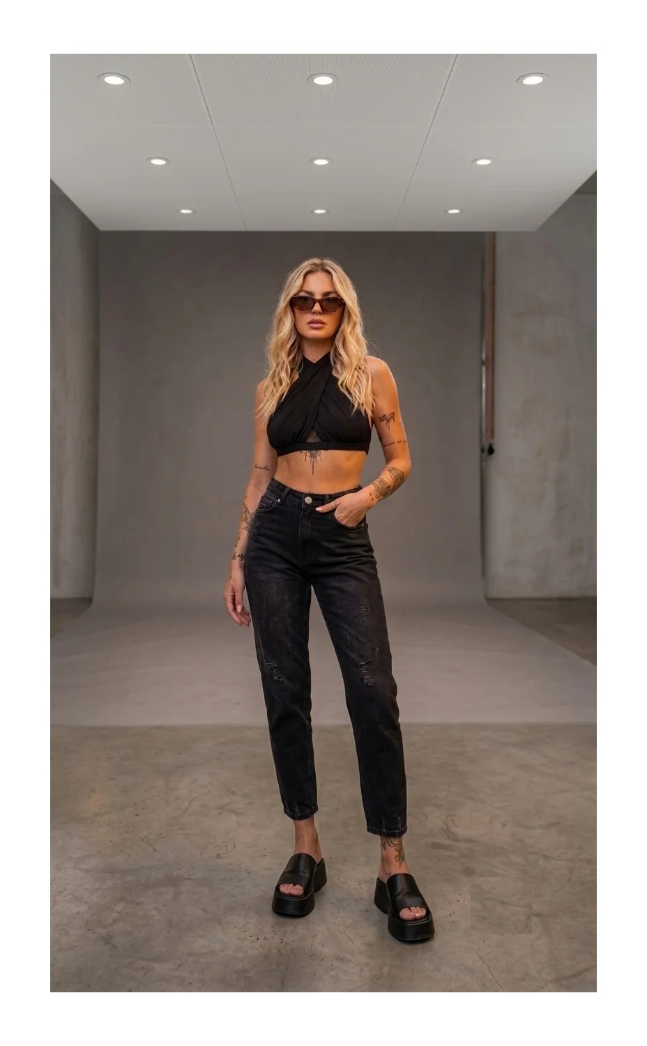 Shevega Kadın Yüksek Bel Yırtık Boyfriend Mom Jean Kot Pantolon görsel 2