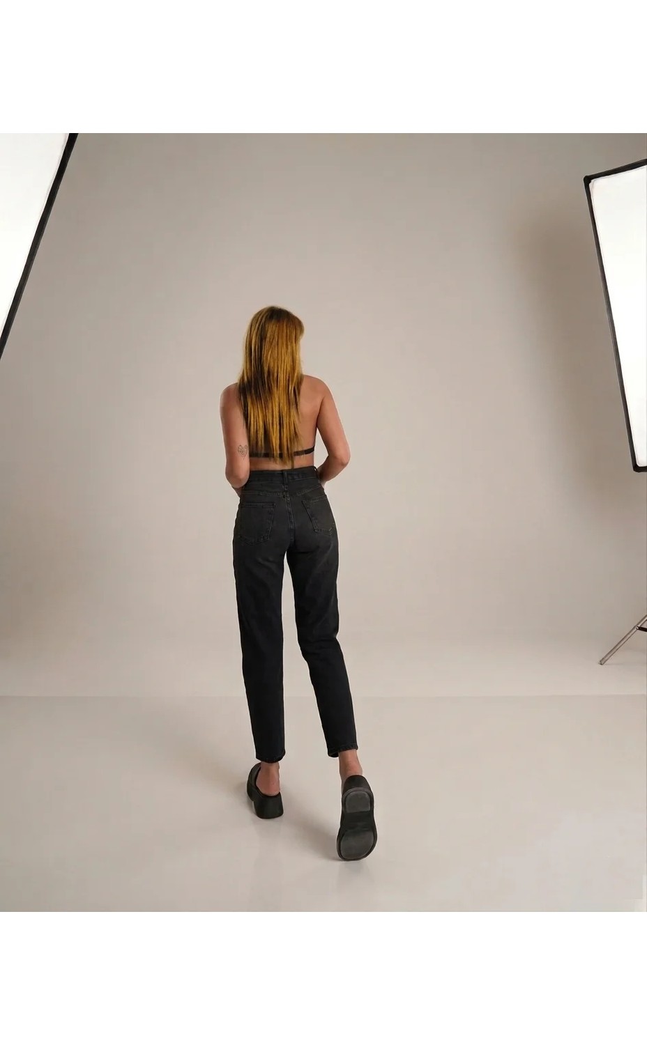 Shevega Kadın Yüksek Bel Yırtık Boyfriend Mom Jean Kot Pantolon görsel 3
