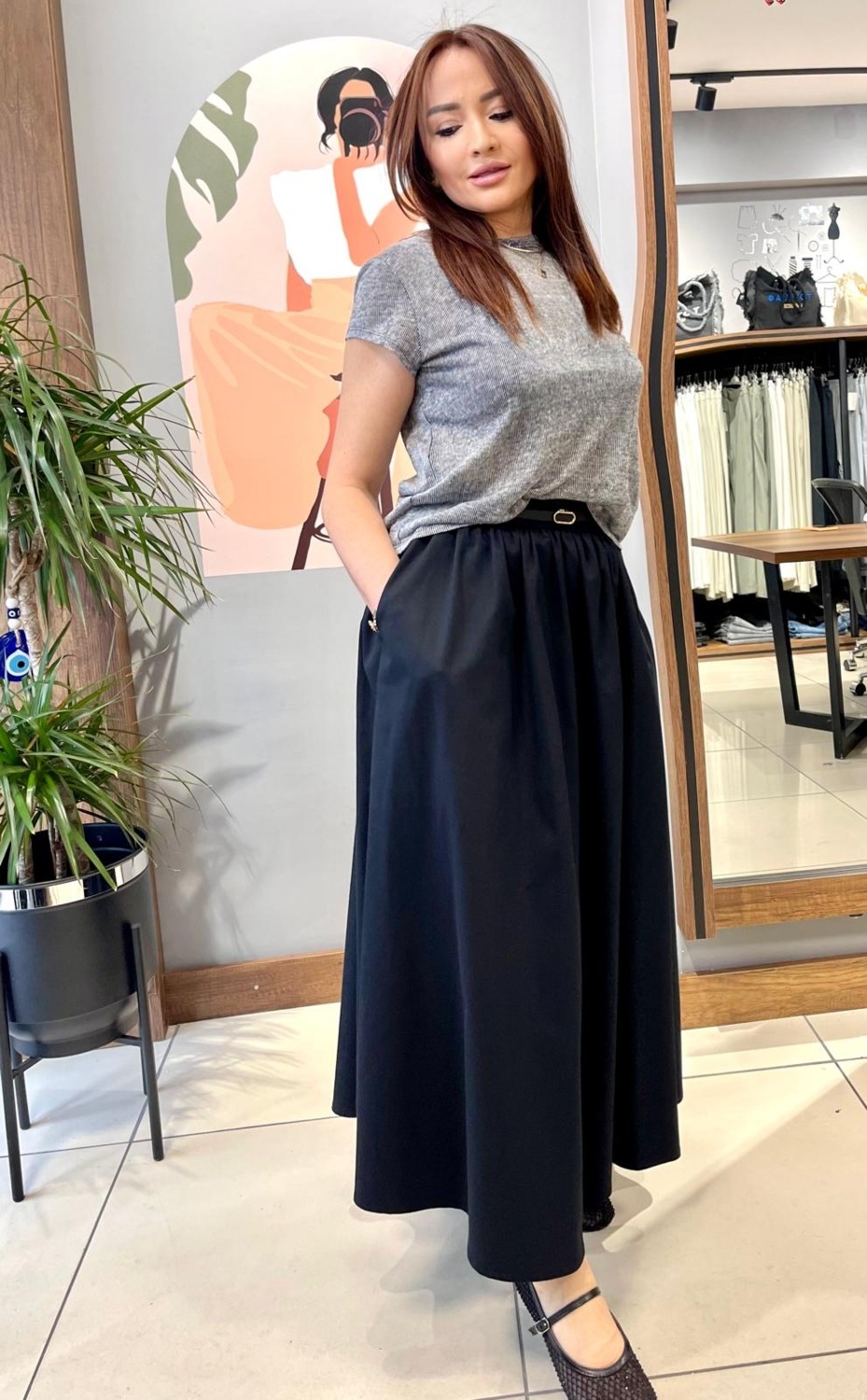 Arzu Özel Moda Atölyesi Mevsimlik Pamuk Gabardin Cepli Uzun Etek.