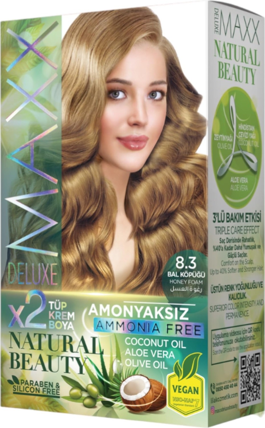 Aesco Maxx Deluxe Natural Beauty Amonyaksız Set Saç Boyası 8.3 Bal Köpüğü