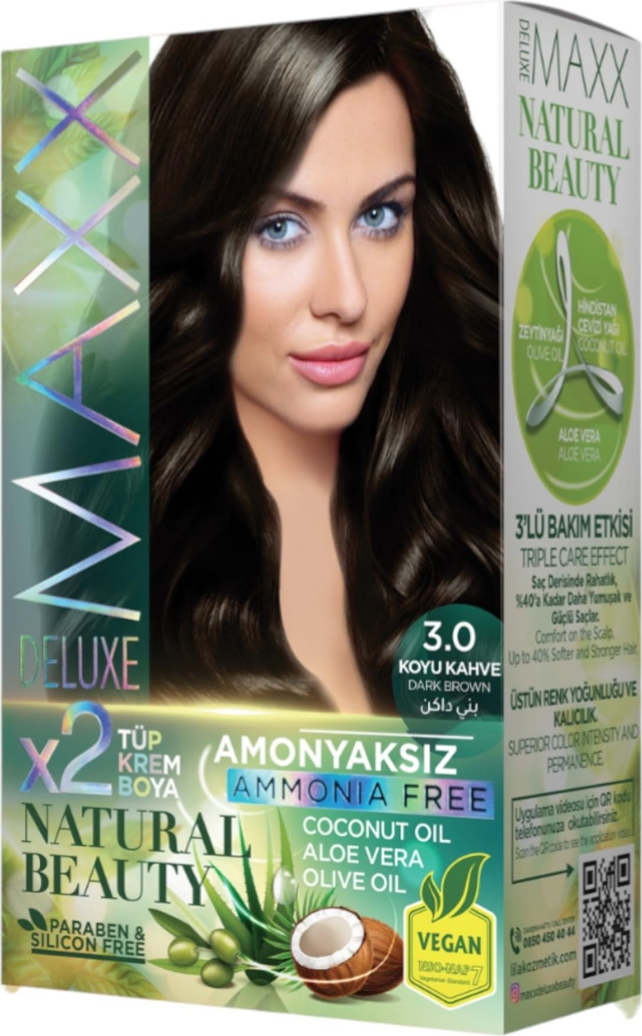 Aesco Maxx Deluxe Natural Beauty Amonyaksız Set Saç Boyası 3.0 Koyu Kahve