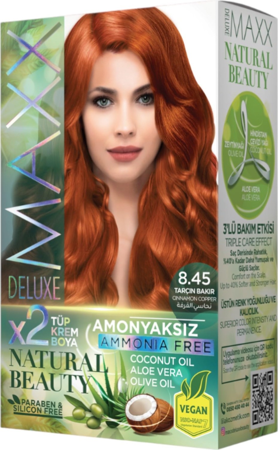 Aesco Maxx Deluxe Natural Beauty Amonyaksız Set Saç Boyası 8.45 Tarçın Bakır