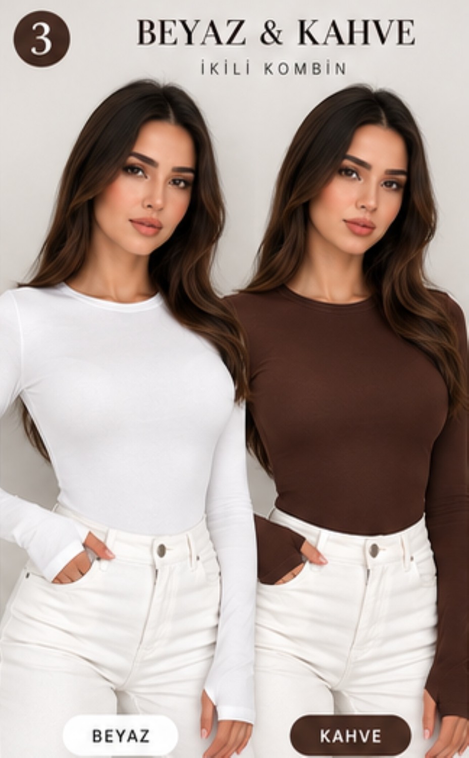 MEYMERS Kadın Beyaz Uzun Kollu Parmak Detaylı Basic Body
