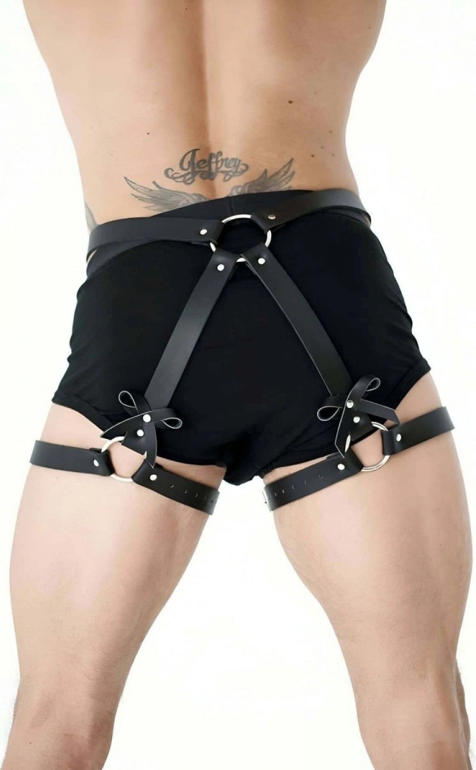 Pileli Store Fiyonklu Erkek Bel ve Bacak Deri Harness - M89 görsel 3