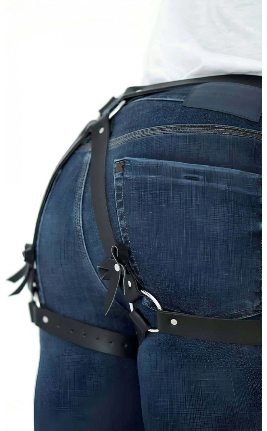 Pileli Store Fiyonklu Erkek Bel ve Bacak Deri Harness - M89 görsel 4