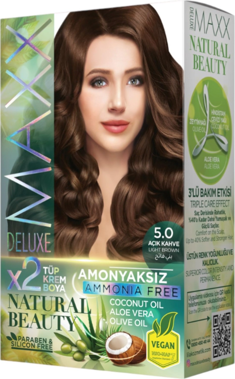 Aesco Maxx Deluxe Natural Beauty Amonyaksız Set Saç Boyası 5.0 Açık Kahve