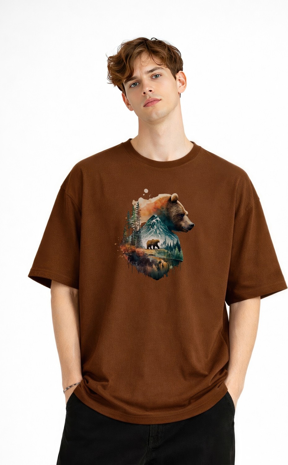 TeknoKapsül Bear2 - Oversize Tişört Kahve