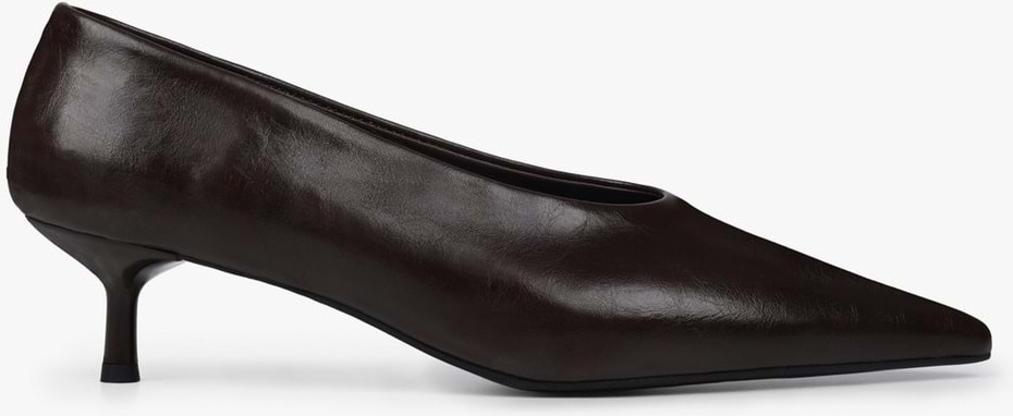 Shoeberry Kadın Corin Acı Kahve Cilt Kısa Topuklu Stiletto görsel 2