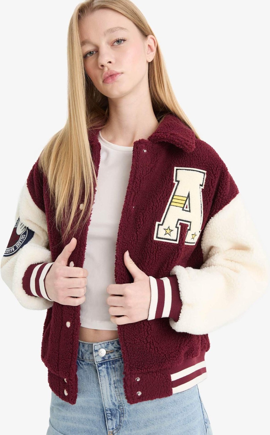 DeFacto Oversize Geniş Kalıp Polo Yaka Pelüş Bomber Ceket E9838AX25WN