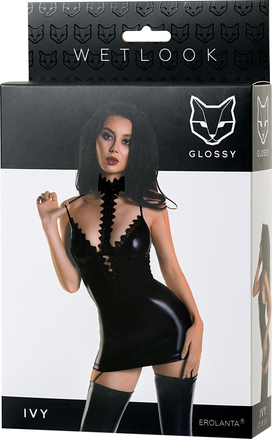 Amore Point Glossy Ivy Gerdanlık Elbisesi Wetlook Malzemeden, Siyah, L görsel 4