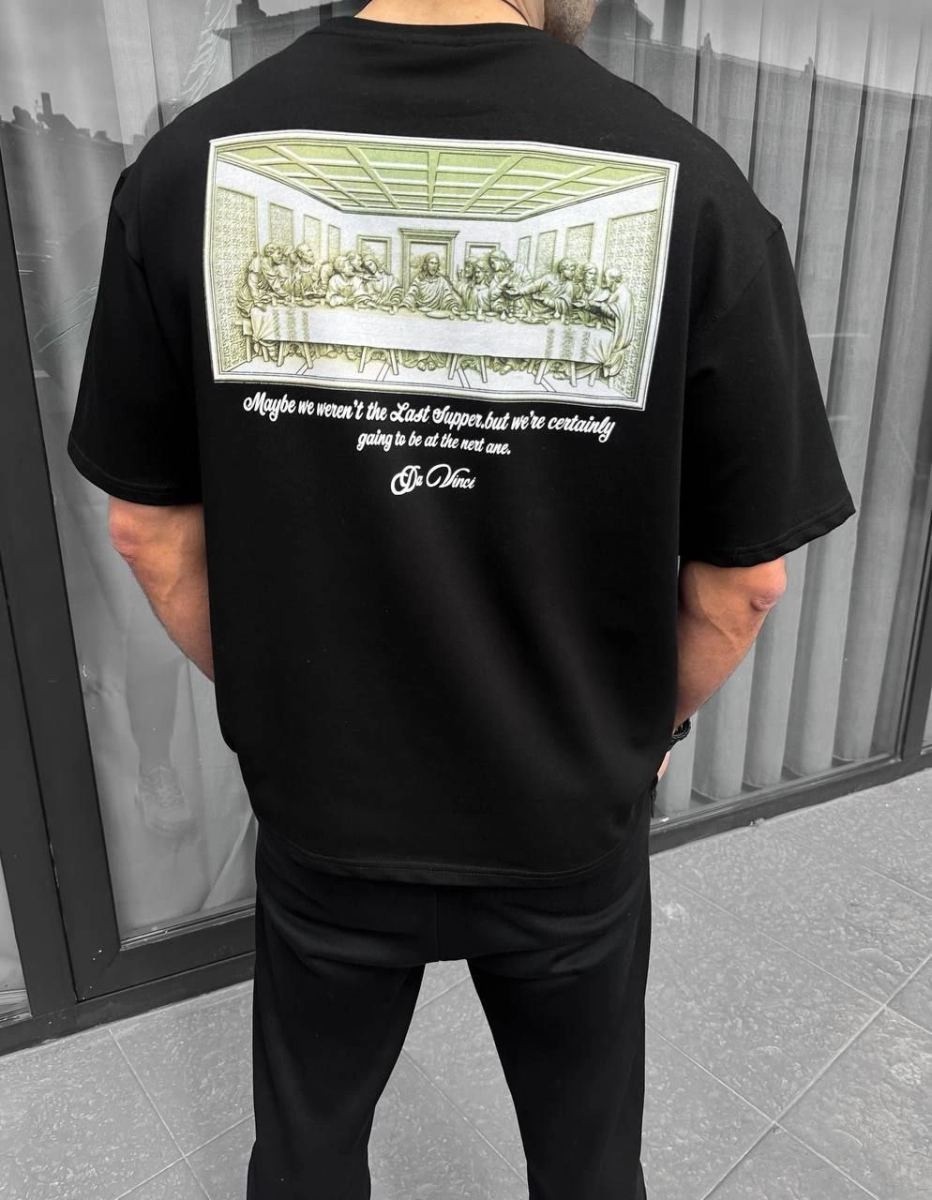 Fantastik Store Erkek Baskılı T-Shirt Kısa Kol Bisiklet Yaka Regular Fit Rahat Kalıp Günlük Tişört - Siyah görsel 3