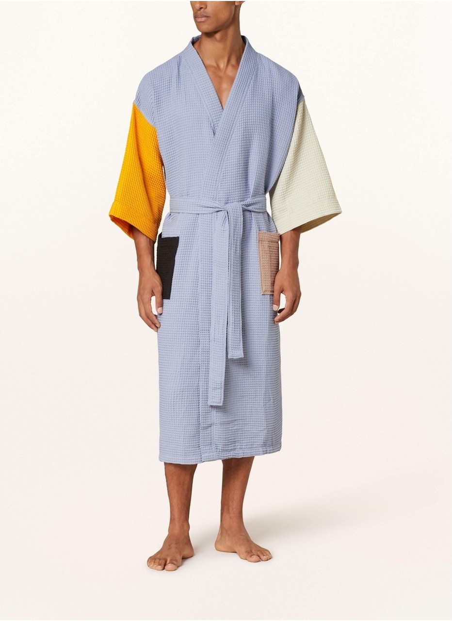 Hay Unisex Kimono, Renk Bloklu, Şal Yakalı, %60 Pamuk, 125 cm Uzunluk görsel 2