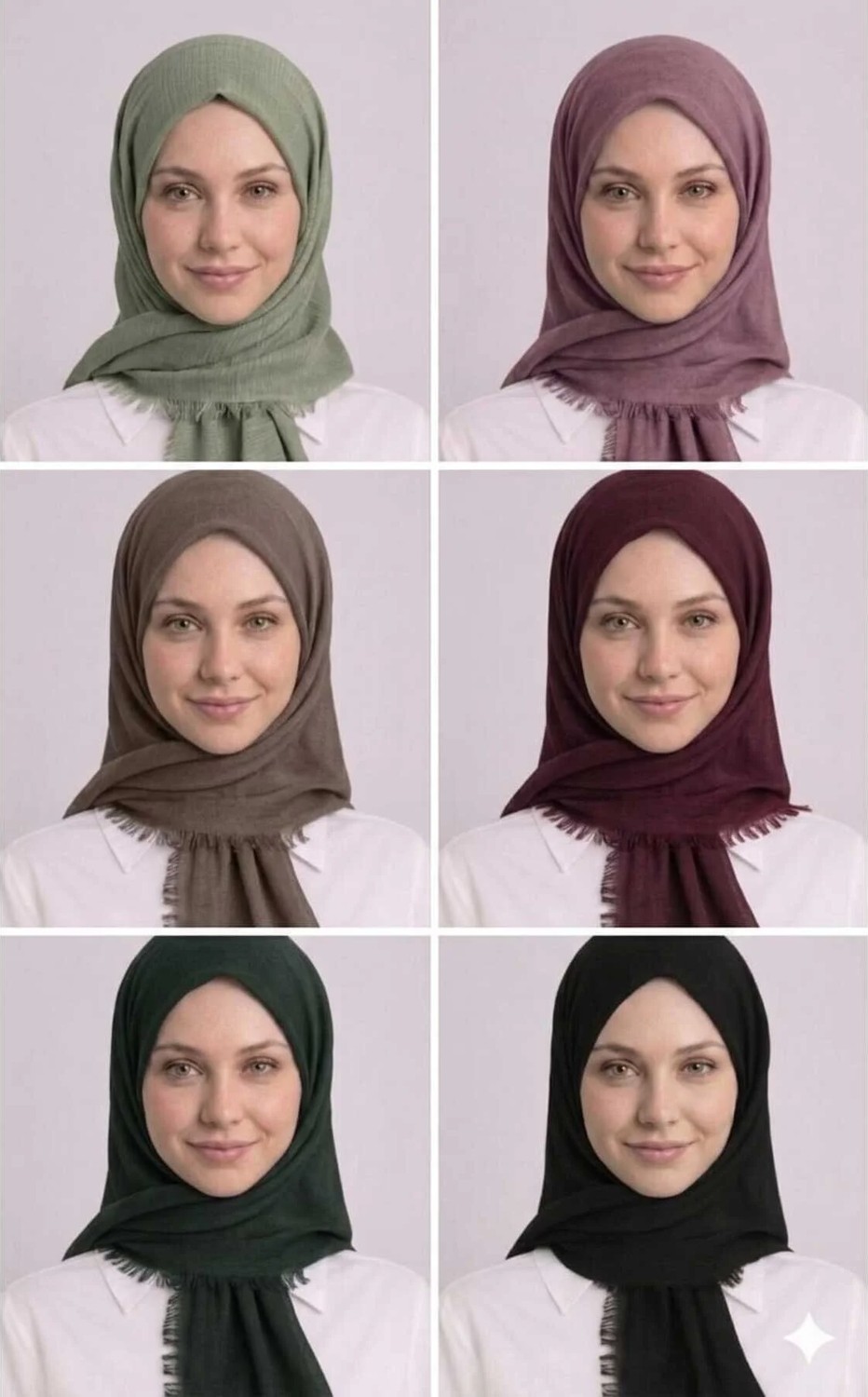 Alse Butik Düz Flamlı Pamuklu Tülbent Eşarp 6'lı Set ( Adaçayı Yeşili -Gül Kurusu - Vizon -Bordo - Haki - Siyah )