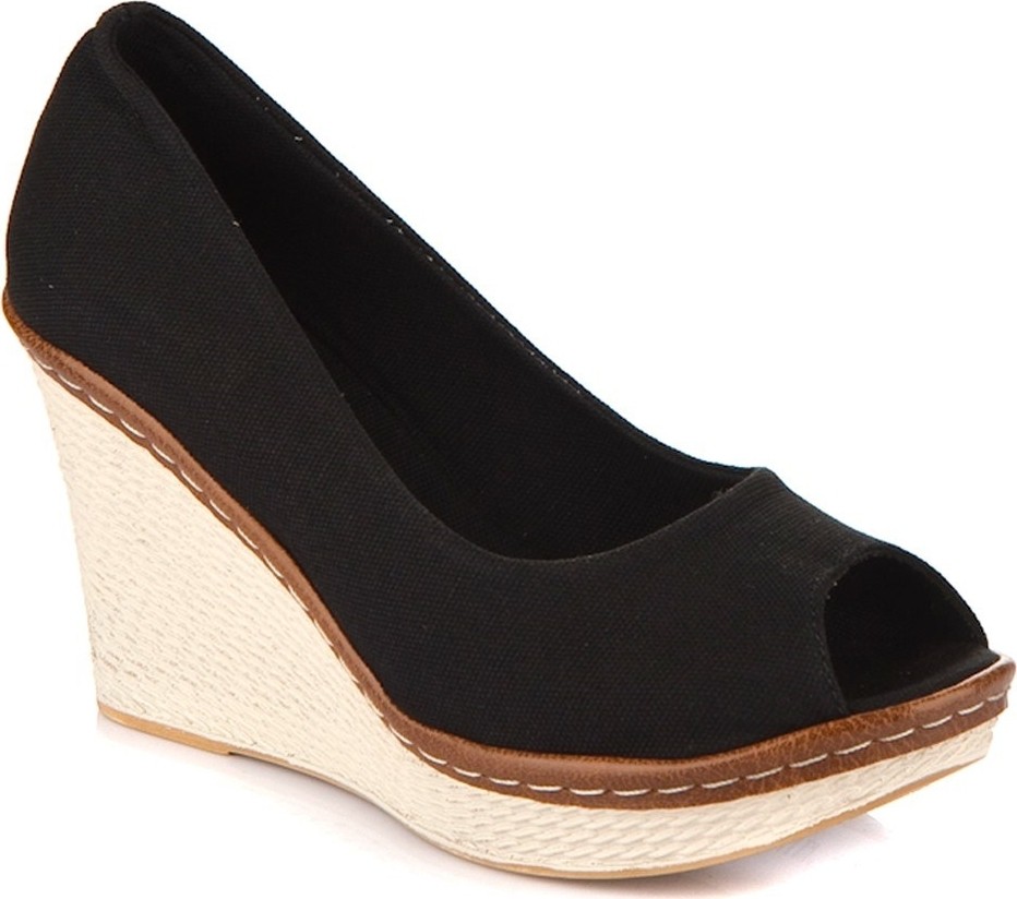 Fox Shoes Siyah Kadın Dolgu Topuklu Ayakkabı Keten Malzeme ile Orta Taban Tipi 9674040305 görsel 2