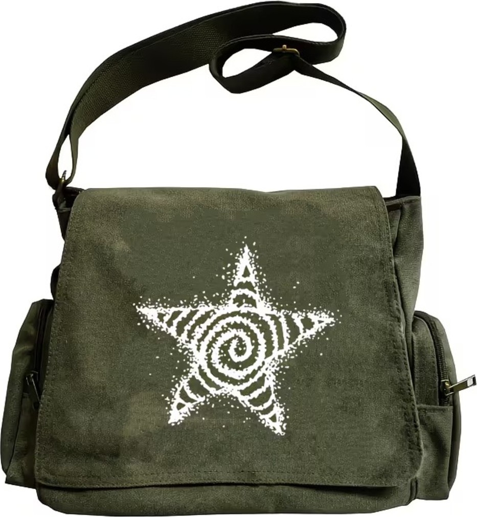 Touz Moda Vintage Star Baskılı Unisex Haki Postacı Çantası