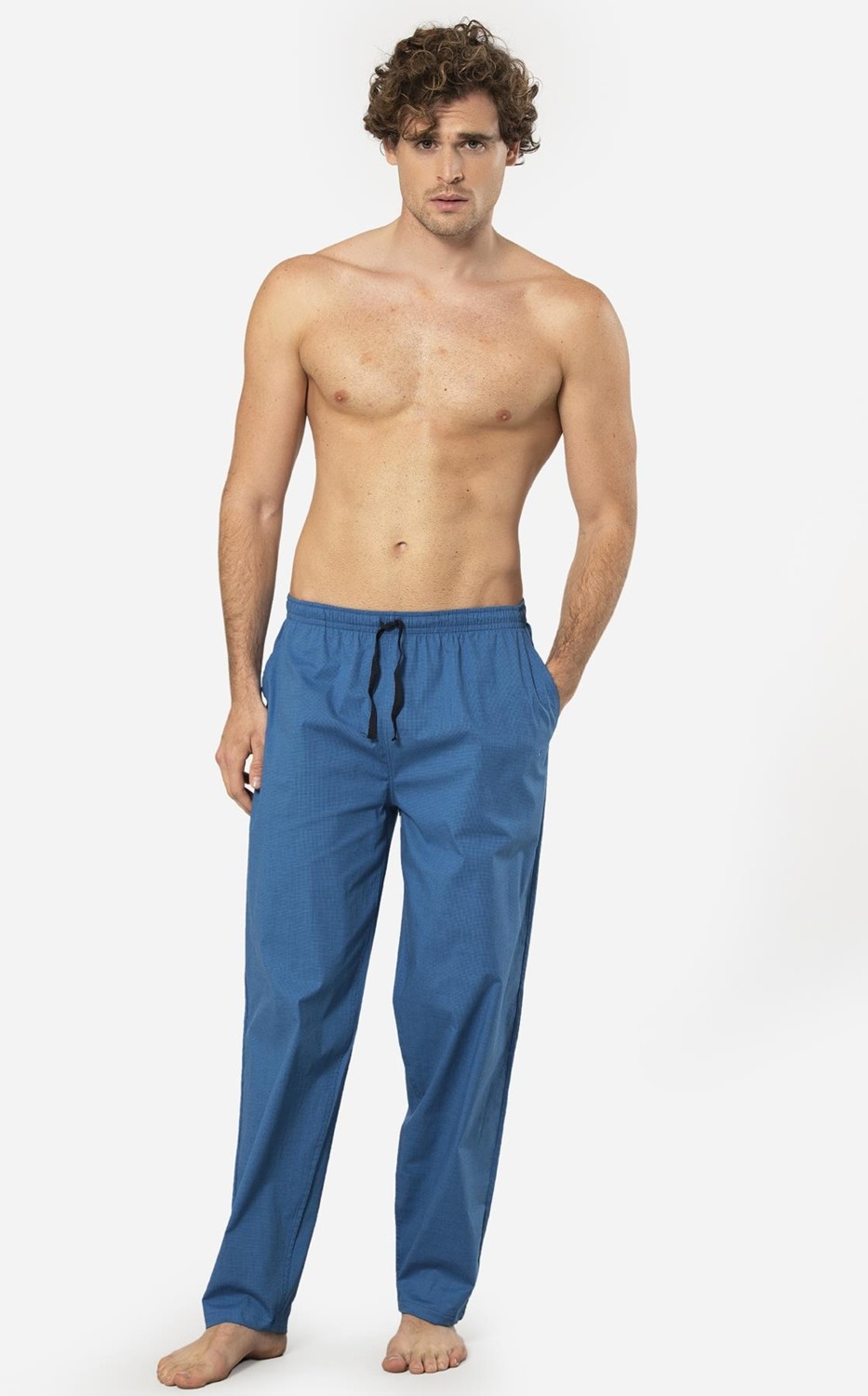 Cacharel Ekoseli Erkek Tek Alt Pijama, Cep Detaylıdır, %95 Pamuk %5 Likralı görsel 2