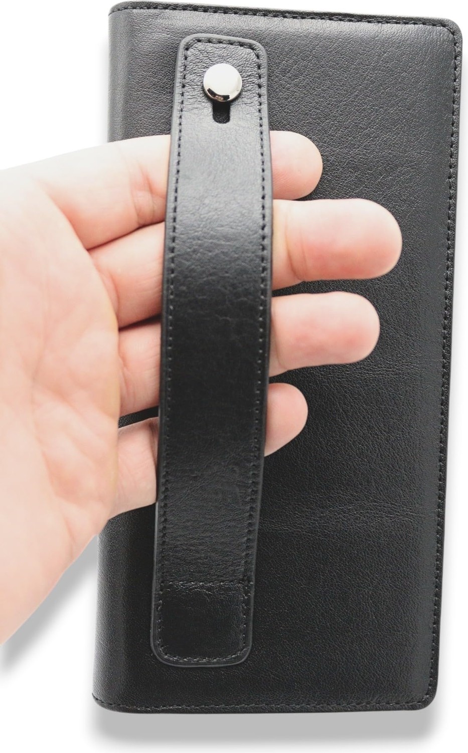 1001 Longish Hakiki Deri Uzun Cüzdan - Telefon Bölmeli, El Geçirmeli Uzun Portföy - Siyah