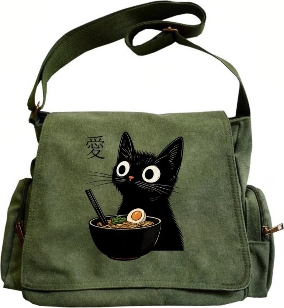 Touz Moda Black Cat Seriouse Baskılı Unisex Postacı Çantası