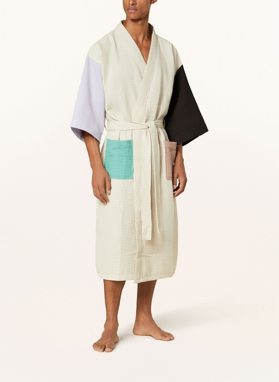 Hay Unisex Kimono, Renk Bloklu, Şal Yakalı, %60 Pamuk, 125 cm Uzunluk görsel 6