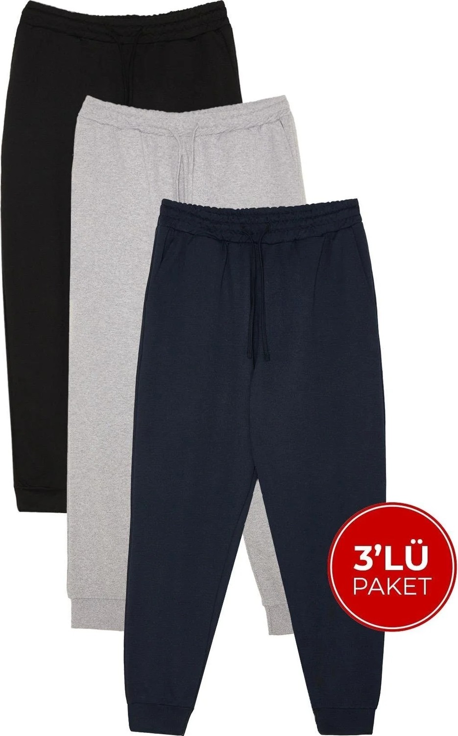 Tudors Erkek 3'lü Lacivert-Gri-Siyah Regular Fit Beli Bağcıklı Jogger Cepli Lastikli Paça Eşofman Altı