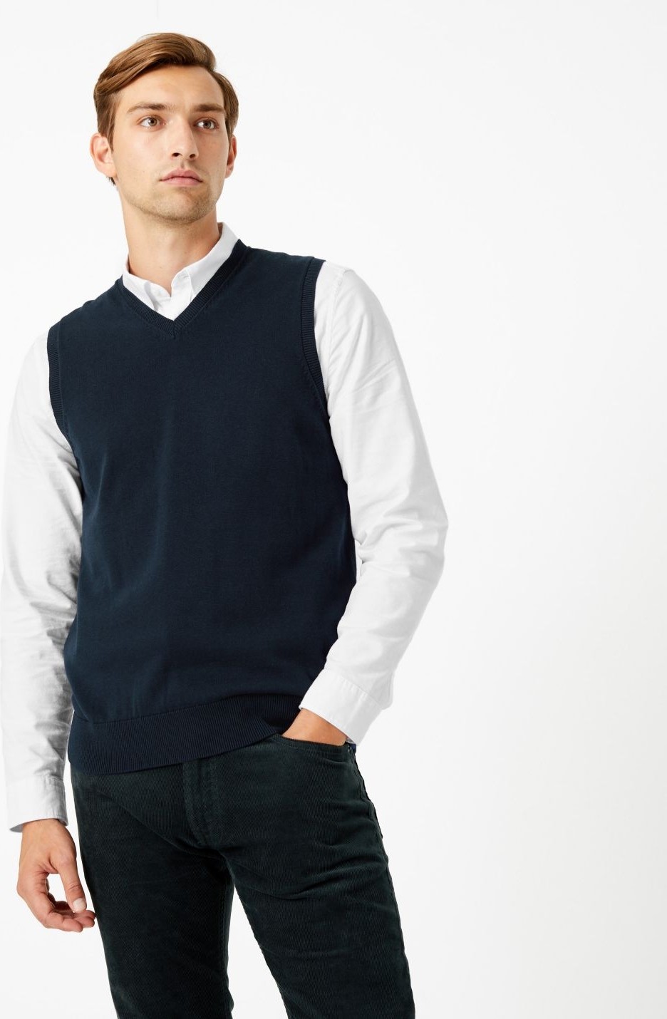 Marks & Spencer Saf Pamuklu V Yaka Süveter