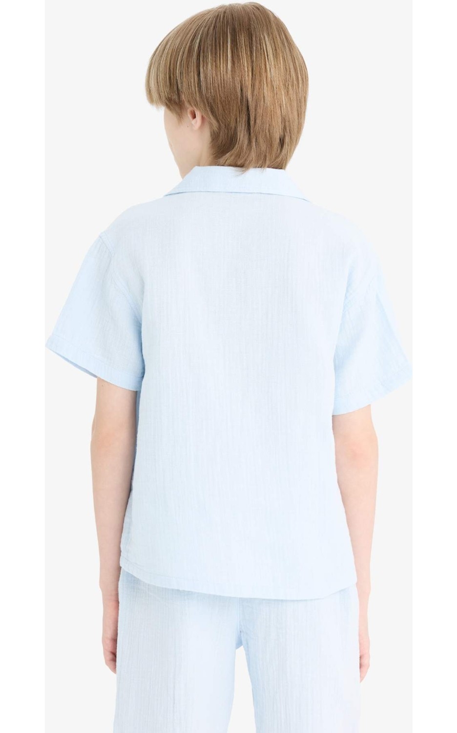 DeFacto %100 Pamuk Oversize Geniş Kalıp Polo Yaka Müslin Kısa Kollu Gömlek Erkek Çocuk W3239A625HS görsel 6