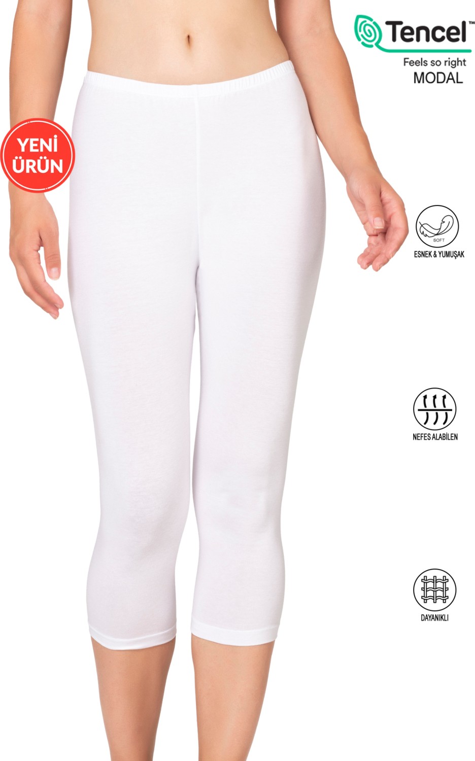 Özkan Underwear Özkan 27778 Kadın Premium Kumaş Modal Pamuklu Diz Altı Düz Kapri Tayt Esnek Rahat Yumuşak görsel 6