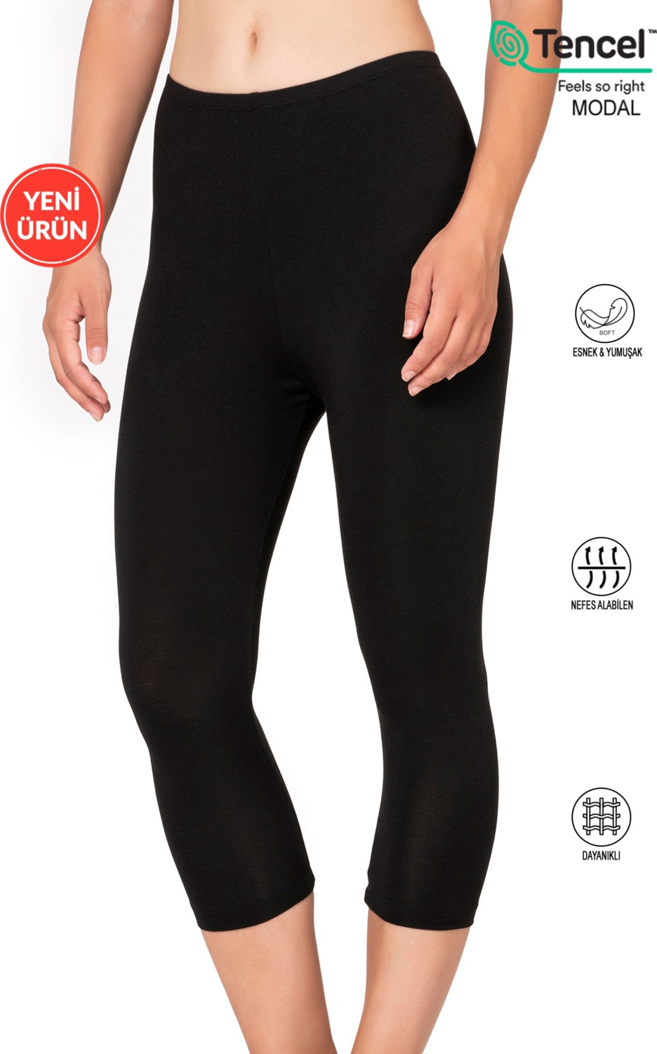 Özkan Underwear Özkan 27778 Kadın Premium Kumaş Modal Pamuklu Diz Altı Düz Kapri Tayt Esnek Rahat Yumuşak
