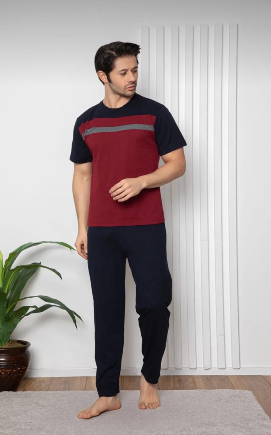 Meynur Moda Pamuklu Penye Uzun Kollu Erkek Pijama Takımı