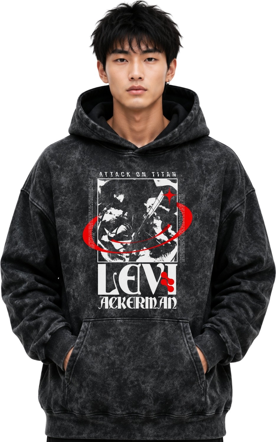 Sevbano Levi Ackerman Attack On Titan Anime Baskılı Unisex Oversize Yıkamalı Premium Hoodie Sweatshirt