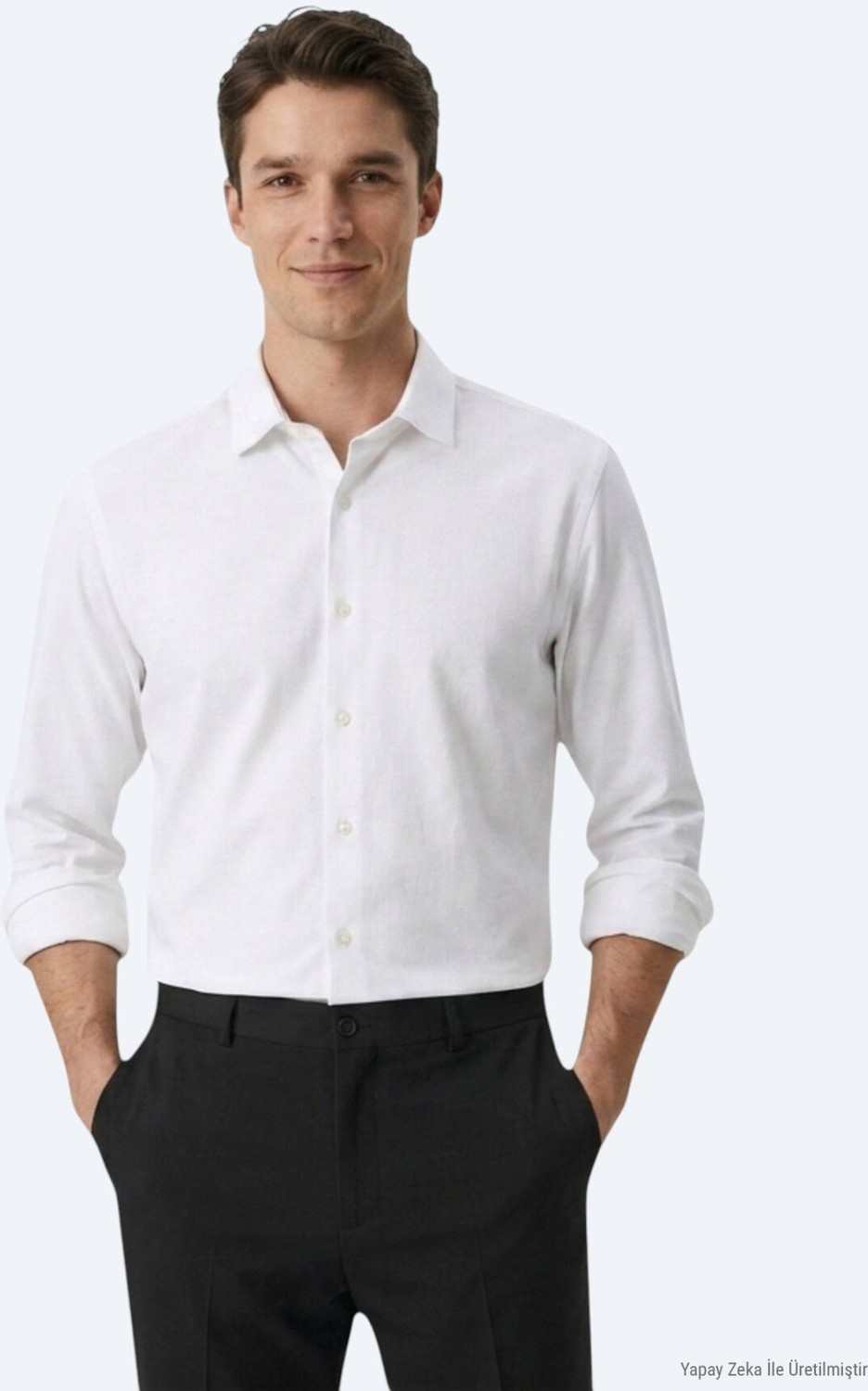 Kip Beyaz Düz Regular Fit Uzun Dokuma Casual Pamuk Karışımlı Gömlek görsel 4