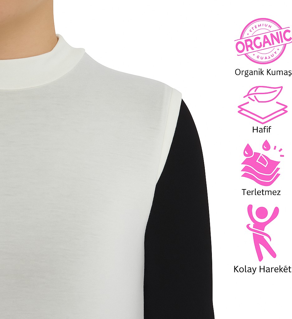 Manolyaşal İslamic Hijab Manolyaşal Kolsuz Balıkçı Yakalı Organik Kadın Body - Siyah - L-XL görsel 8