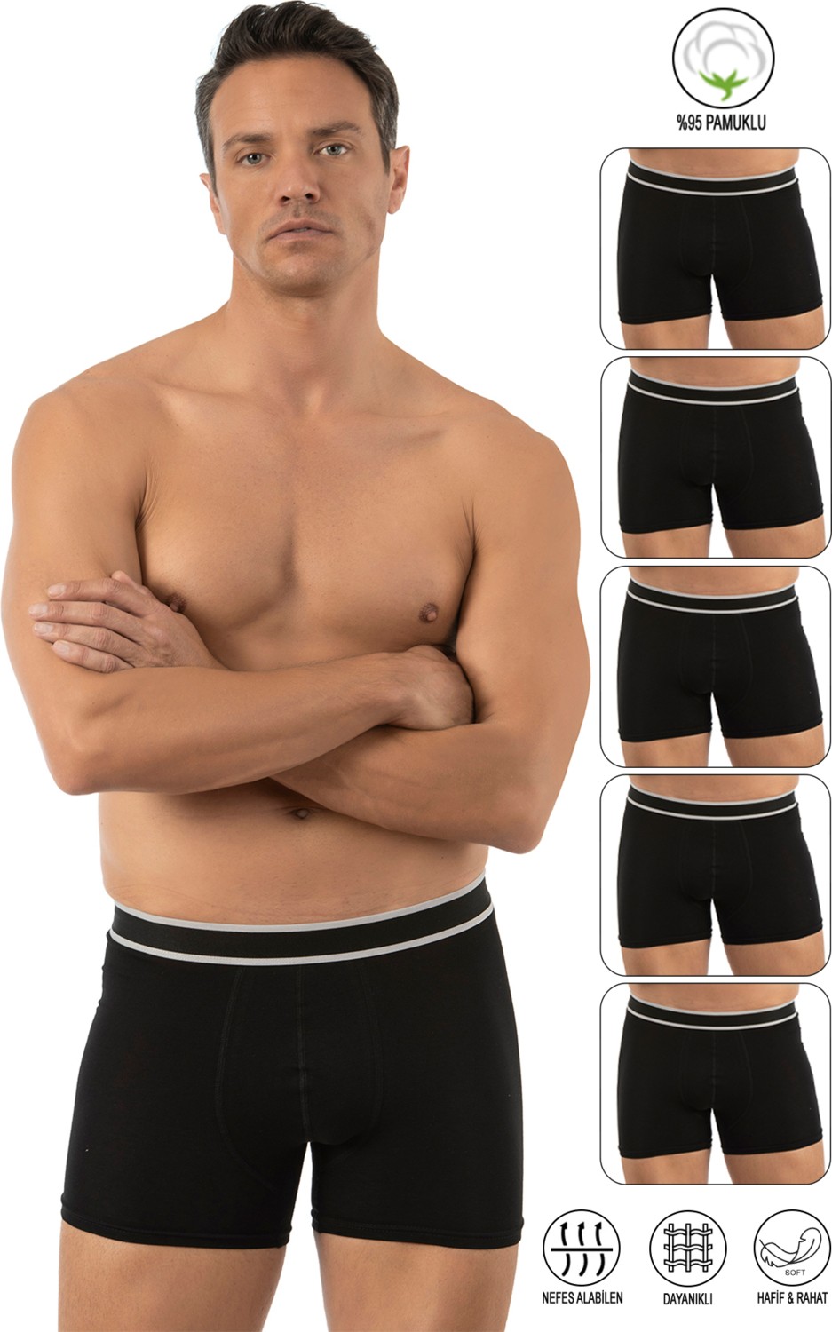 Özkan Underwear Özkan 11226 5'li Paket Erkek Pamuklu Likralı Boxer Şort