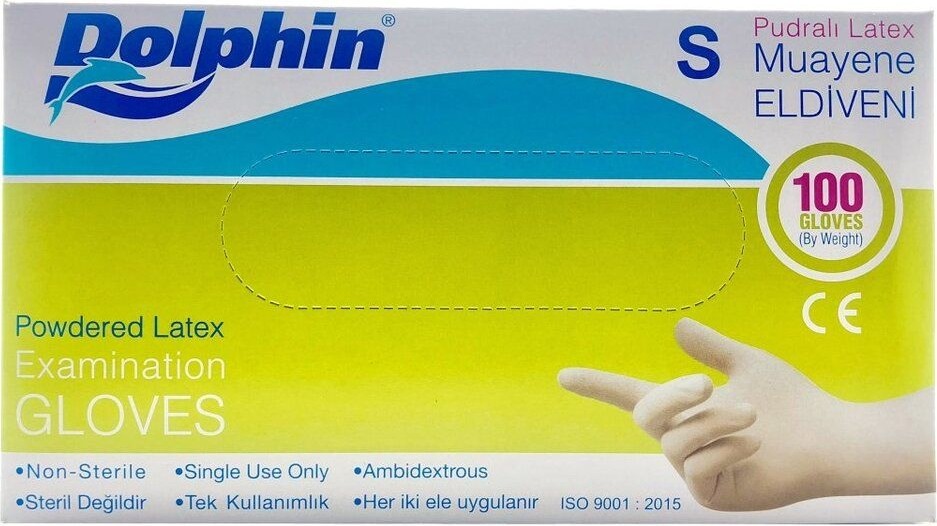 Mediterian Pudralı Lateks Muayne Eldiveni, 100 Adet, 5 Paket, Small, Beyaz, Dokuma, Yıkama Talimatı görsel 2