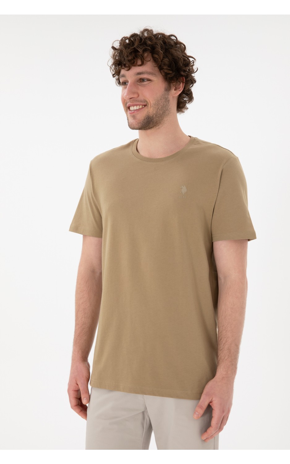 U.S. Polo Assn. Erkek Regular Fit Bisiklet Yaka Taş Basic Tişört 50305924-VR049 görsel 4