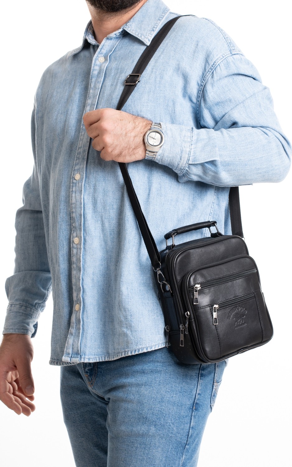 Sannora Bags Erkek Siyah Çelik Kasalı Hakiki Deri El ve Omuz Çantası Ayarlanabilir Askılı (Orta Boy ve Küçük Boy) görsel 4