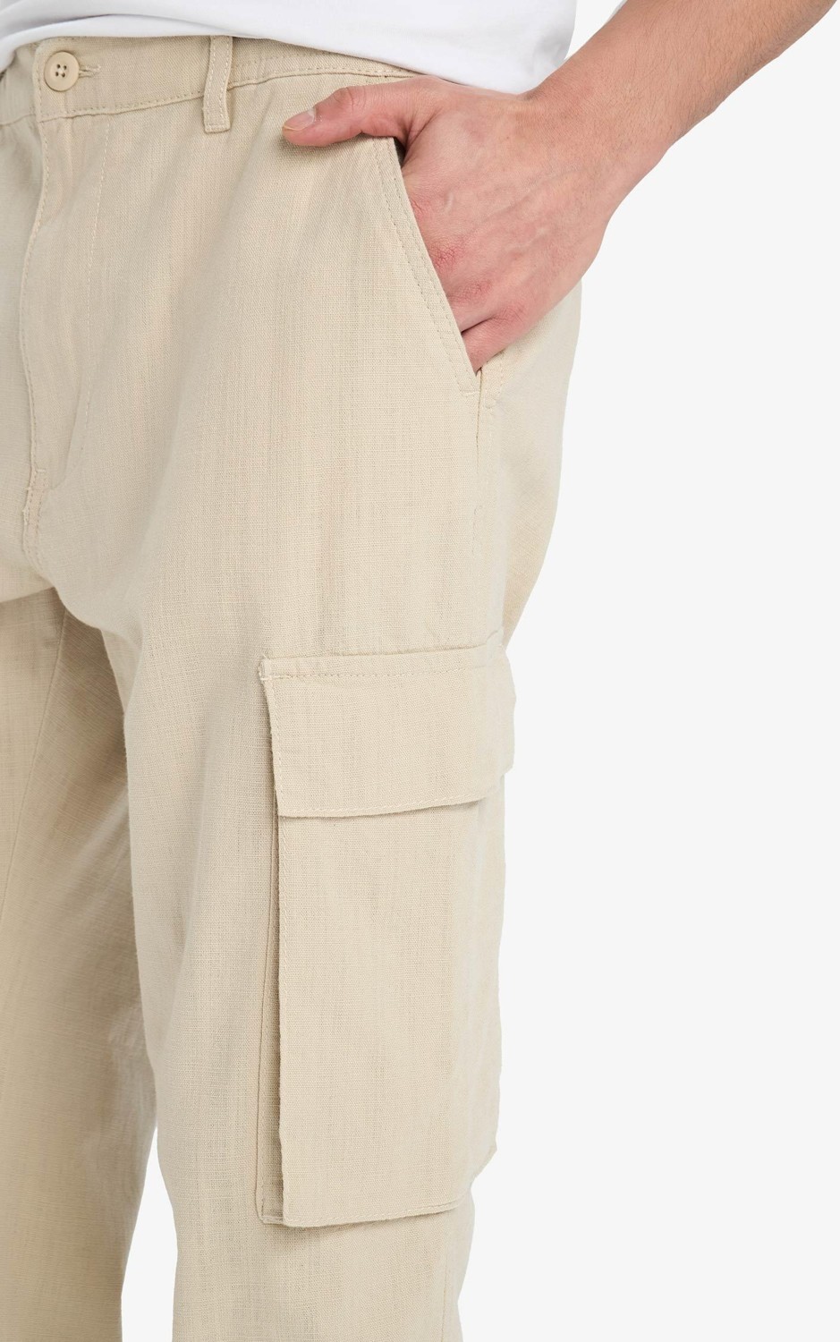 DeFacto %100 Pamuk Wide Leg Kargo Cepli Keten Görünümlü Yazlık Pantolon B9407AX25SP görsel 5