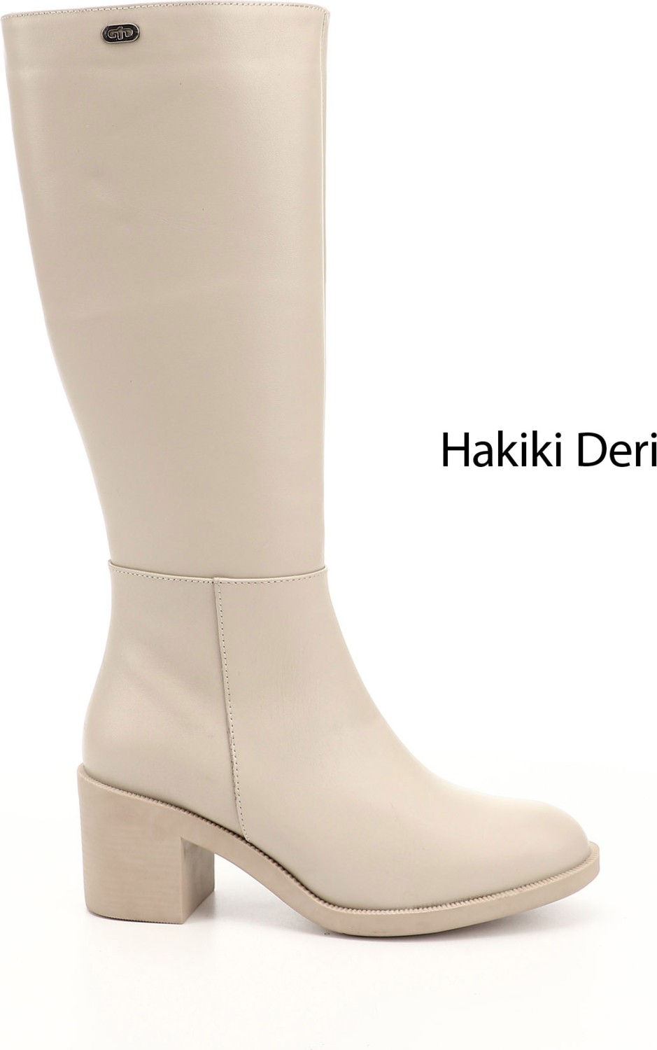 Gönderi(r) Kadın Bej Fermuarlı Kalın Topuklu Hakiki Deri Çizme
