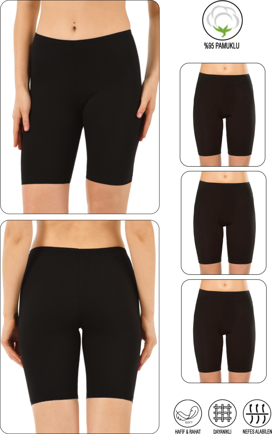 Özkan Underwear Özkan 0413 3'lü Paket Kadın %95 Pamuklu Likralı Süprem Kumaş Esnek Rahat Yumuşak Diz Üstü Toparlayıcı Yüksek Bel Kısa Tayt